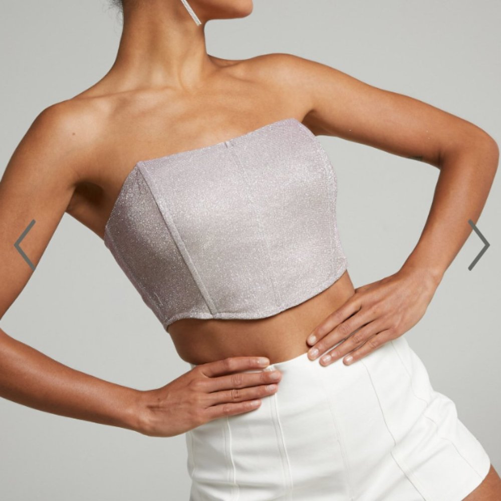 SHOWPO AGATHA STRAPLESS CORSET TOP IN GLITTER PINK US 8